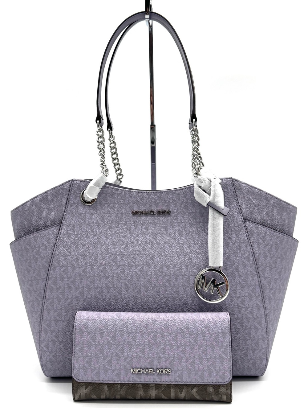 Michael Kors Jet Set Large Signature Logo Shoulder Bag w Matching Trifold Wallet